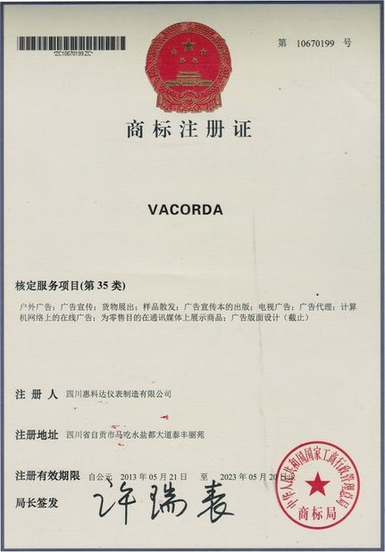 Porcellana Sichuan Vacorda Instruments Manufacturing Co., Ltd Certificazioni